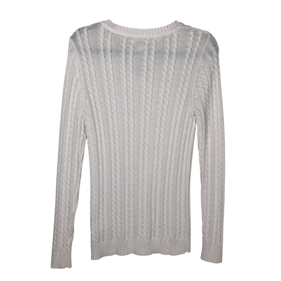 Croft&Barrow Womens Cable Knit V-Neck Sweater Size S White‎ Preppy Old Money - Picture 2 of 11